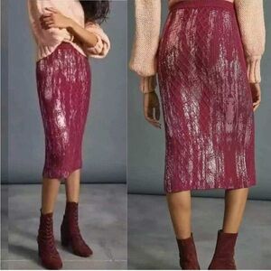 ANTHROPOLOGIE Rue Shimmer Sweater Midi Skirt Small Cable Knit Wool Blend  NWT